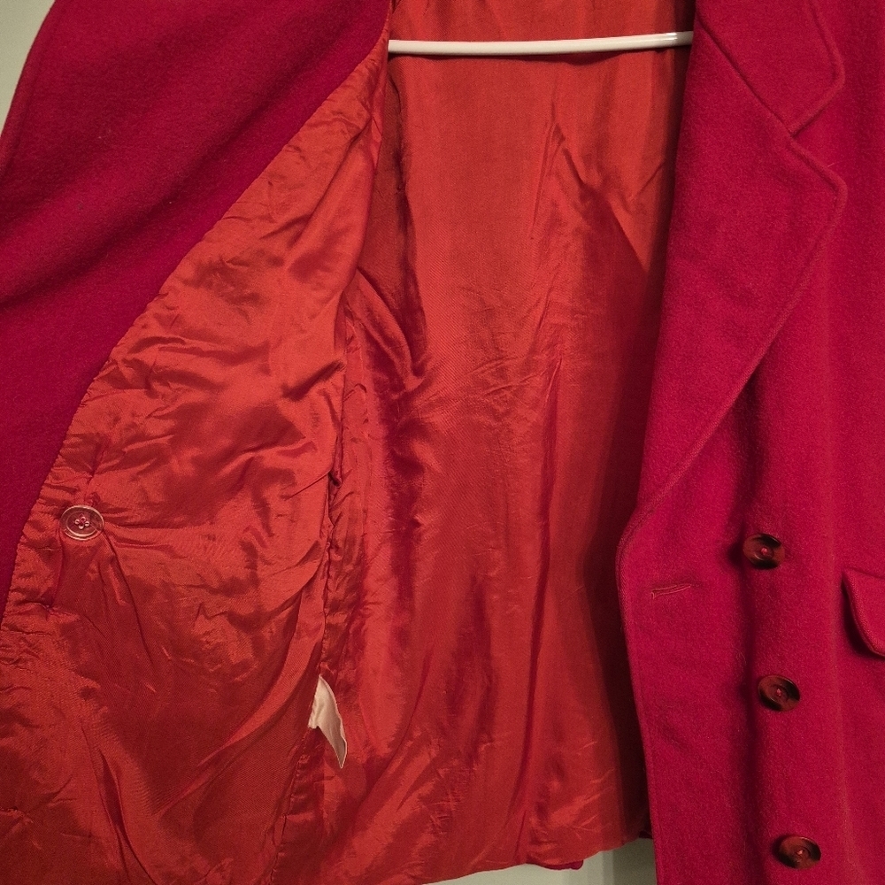 Irving Posluns Women's Vintage Red Double Breasted Virgin Wool Coat Size Large - Picture 6 of 9